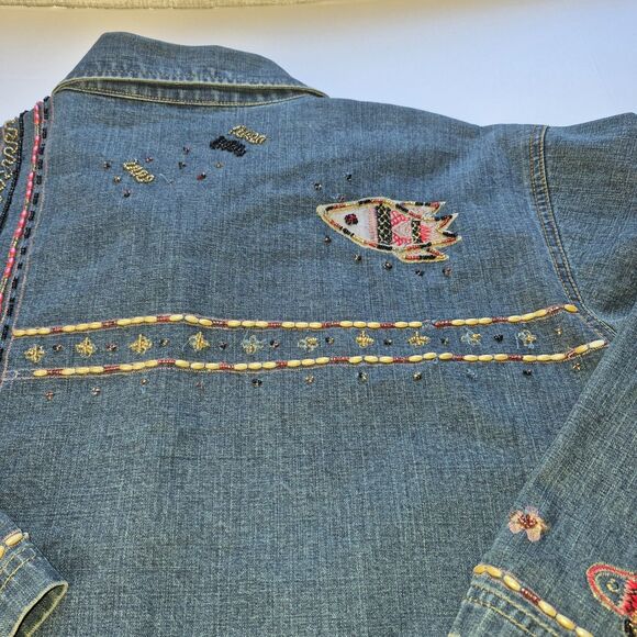 Chico's Design 100% Cotton Size 3, Blue Denim Embroidery, A Few Embroidery Flaws - Picture 15 of 16